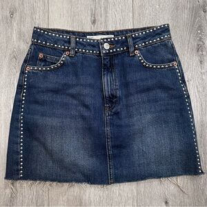 Topshop Dark Denim Mini Skirt with Silver Studs